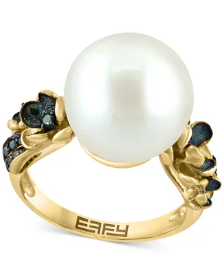 Effy Freshwater Pearl (13mm) & Black Diamond (1/10 ct. t.w.) Ring in 14k Gold