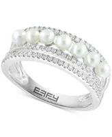 Effy Freshwater Pearl (3mm) & Diamond (1/3 ct. t.w.) Multirow Ring in 14k White Gold