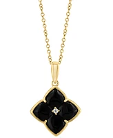 Effy Onyx & Diamond Accent Flower 18" Pendant Necklace in 14k Gold