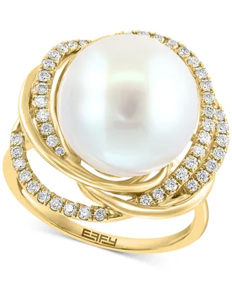 Effy Freshwater Pearl (13mm) & Diamond (1/3 ct. t.w.) Love Knot Ring in 14k Gold
