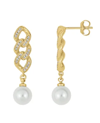 And Now This Cubic Zirconia Simulated Imitation Pearl 18K Gold Plated Drop Earring