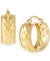 Wide Width Patterned Small Hoop Earrings in 10k Gold, 1"