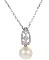 Cultured Freshwater Pearl (8mm) & Lab-Created White Sapphire (1/20 ct. t.w.) 18" Pendant Necklace in Sterling Silver