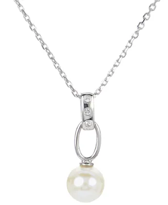 Cultured Freshwater Pearl (7-1/2mm) & Lab-Created White Sapphire Accent 18" Pendant Necklace in Sterling Silver