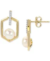 Cultured Freshwater Pearl (6mm) & Lab-Created White Sapphire (1/20 ct. t.w.) Hexagon Drop Earrings in 14k Gold-Plated Sterling Silver