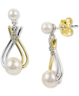 Cultured Freshwater Pearl (6mm) & Lab-Created White Sapphire (1/20 ct. t.w.) Drop Earrings in Sterling Silver & 14k Gold-Plate