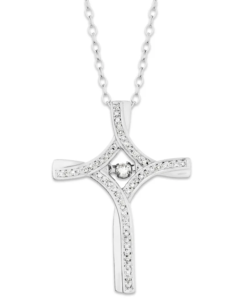 Twinkling Diamond Star Diamond Cross Pendant Necklace in Sterling (1/5 ct. t.w.)