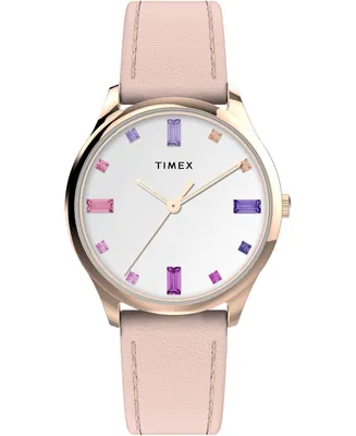 Timex Women's Quartz Analog Easy Reader Leather Pink Watch 32mm