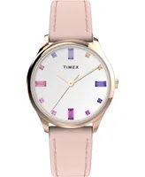 Timex Women's Quartz Analog Easy Reader Leather Pink Watch 32mm