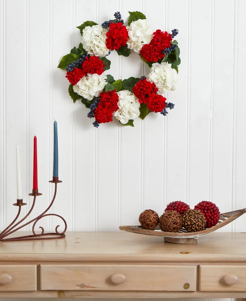 Nearly Natural 21" Geranium & Blue Berry Artificial Wreath