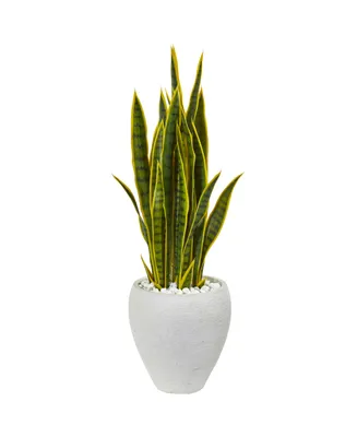 Nearly Natural 33" Sansevieria Artificial Plant in White Planter