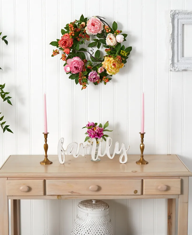 Nearly Natural 20" Mixed Peony and Berry Wreath