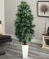 Nearly Natural 5' Bamboo Palm Artificial Plant in White Planter