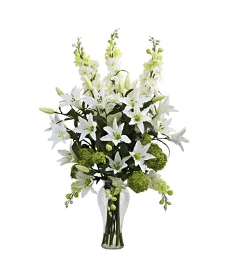 Nearly Natural Lily, Delphinium and Hydrangea Silk Arrangement