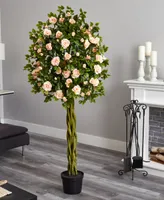 Nearly Natural 6' Rose Artificial Tree w/ Woven Trunk