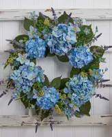 Nearly Natural 24" Hydrangea Blue Wreath