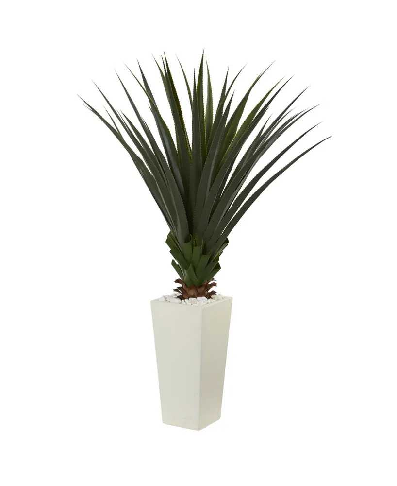 Nearly Natural 5' Spiky Agave Artificial Plant in White Tower Planter