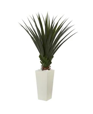 Nearly Natural 5' Spiky Agave Artificial Plant in White Tower Planter
