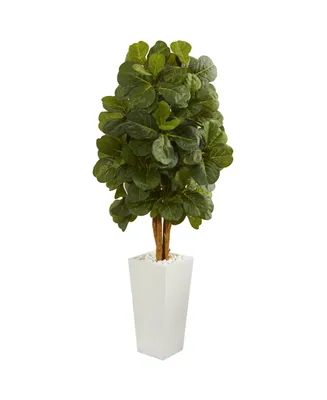 Nearly Natural 5' Fiddle Leaf Artificial Tree in White Tower Planter