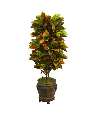 Nearly Natural 5.5' Croton Artificial Plant in Decorative Planter - Real Touch