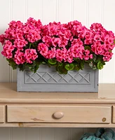 Nearly Natural 18" Geranium Artificial Plant Stone Planter