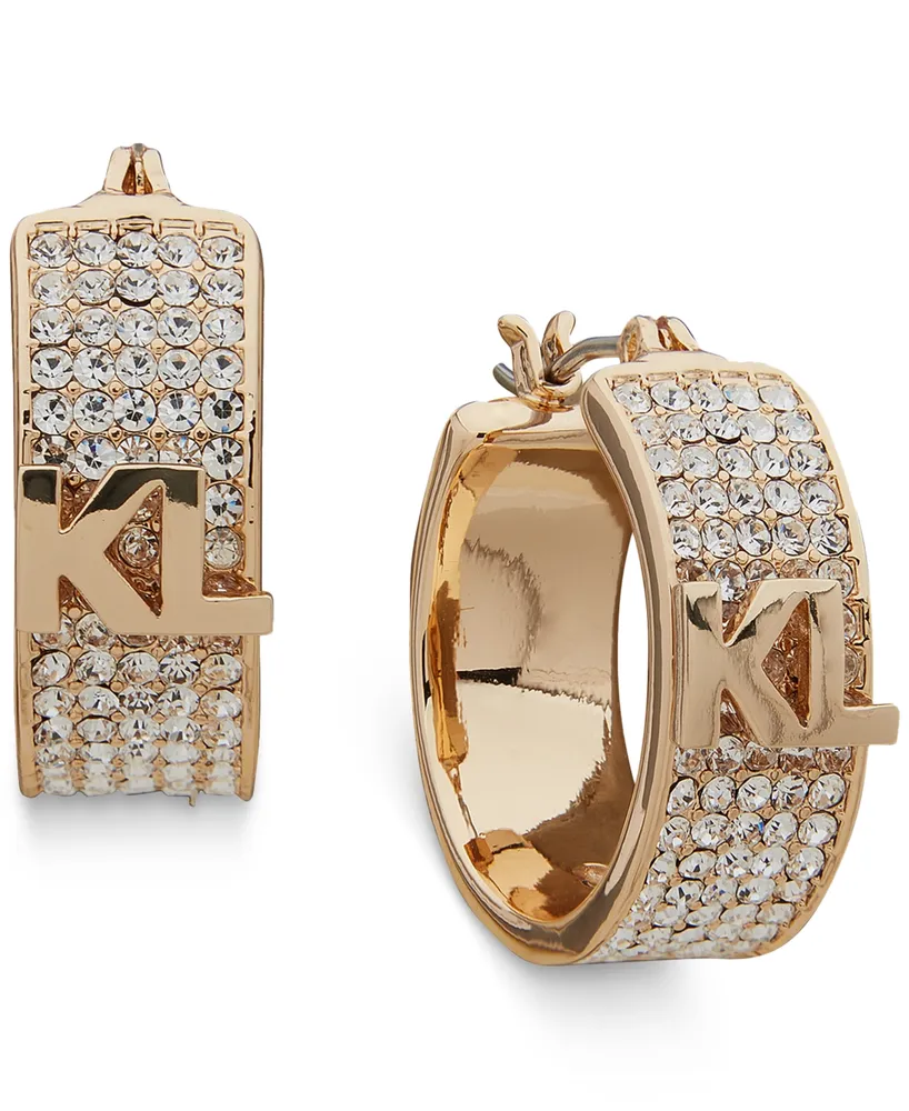 Karl Lagerfeld Paris Gold-Tone Crystal Small Hoop Earrings, .63"
