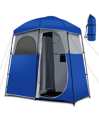 Double-Room Camping Shower Toilet Tent with Floor Oversize Portable Storage Bag