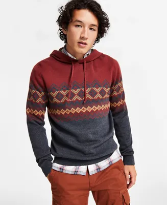 Sun + Stone Men's Fair Isle Pullover Hoodie Sweater, Created for Macy's