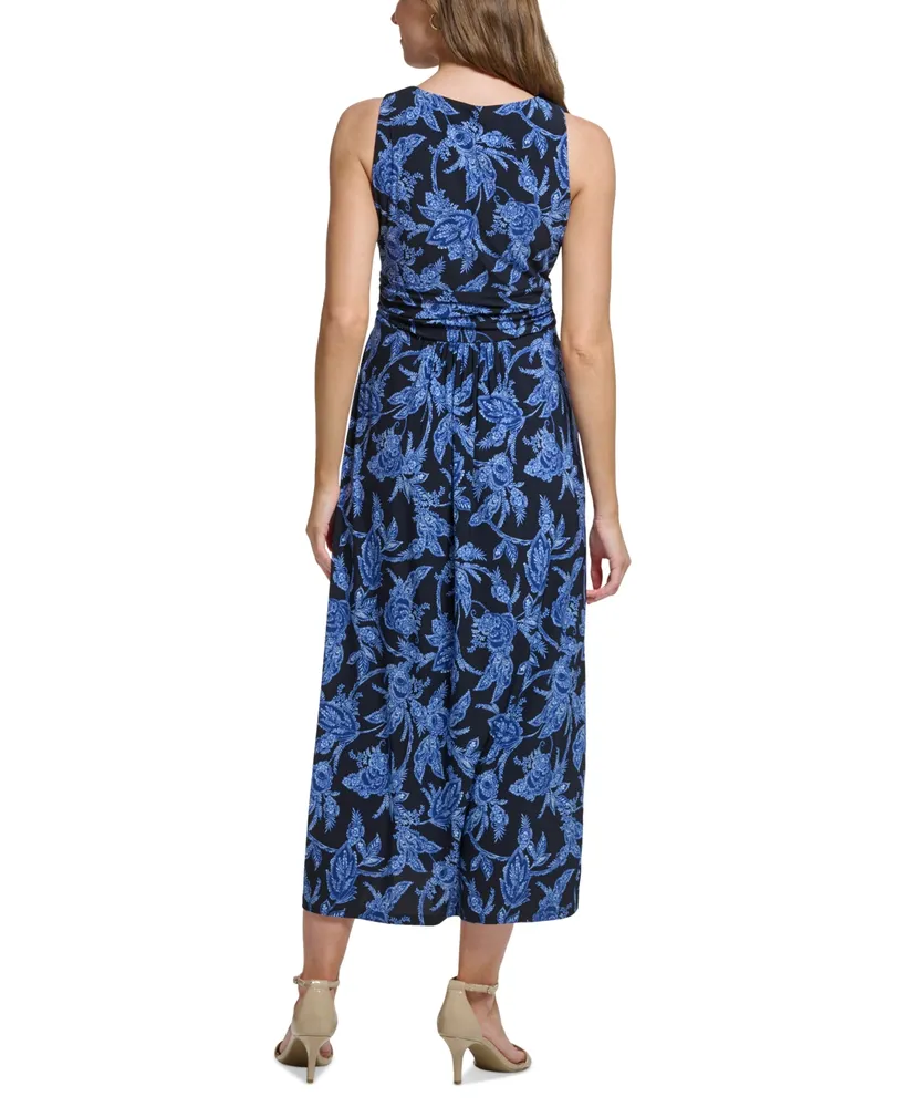 Tommy Hilfiger Women's Feathered Floral Printed V-Neck Maxi Dress