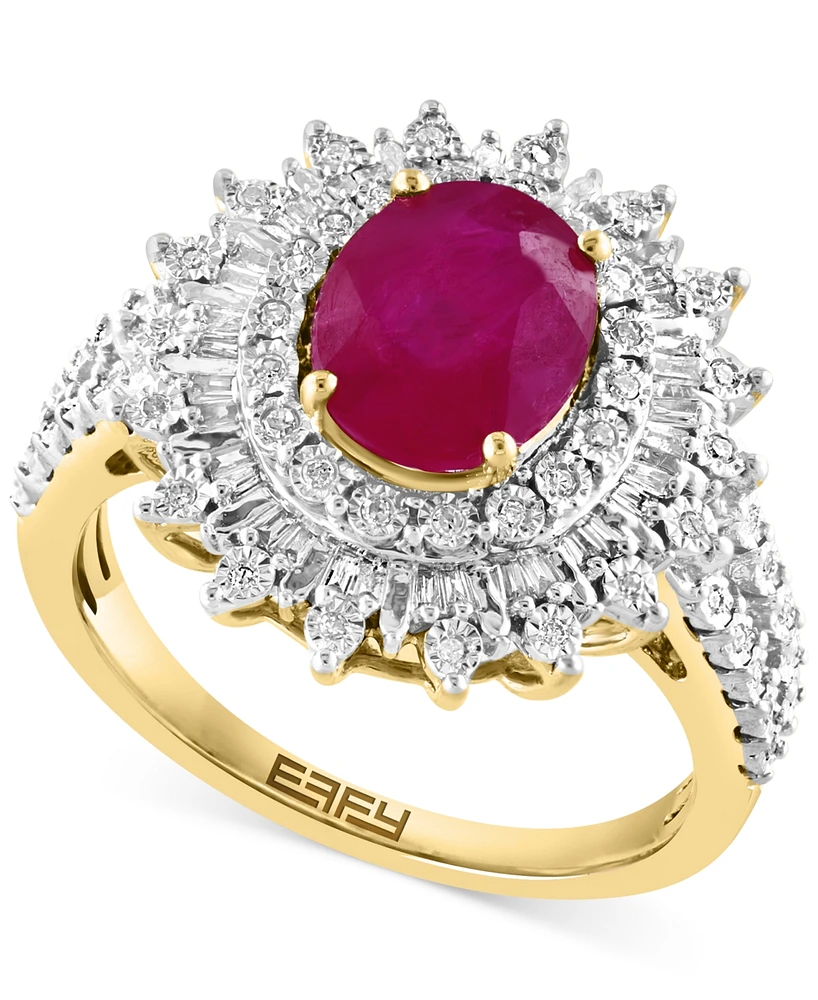 Effy Ruby (1-7/8 ct. t.w.) & Diamond (1/4 ct. t.w.) Halo Statement Ring in 14k Two-Tone Gold (Also in Sapphire)