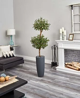 Nearly Natural 6' Olive Double Topiary Artificial Tree in Gray Cylinder Planter