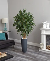 Nearly Natural 6.5' Bamboo Artificial Tree in Gray Cylinder Planter