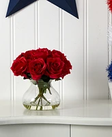 Nearly Natural Red Rose Arrangement with Vase