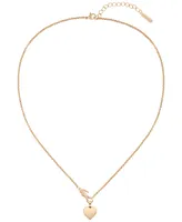 Lacoste Carnation Gold Tone Crocodile Heart Necklace