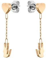 Lacoste Carnation Gold Tone Heart and Crocodile Drop Earrings