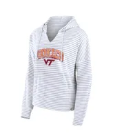 Women's Fanatics White Virginia Tech Hokies Striped Notch Neck Pullover Hoodie