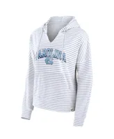 Women's Fanatics White North Carolina Tar Heels Striped Notch Neck Pullover Hoodie