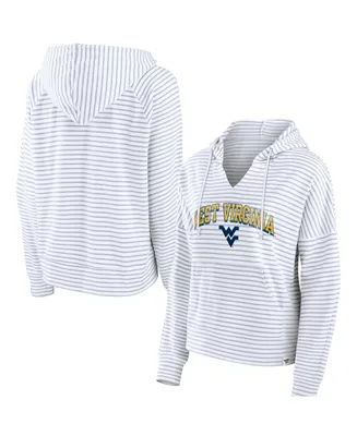 Women's Fanatics White West Virginia Mountaineers Striped Notch Neck Pullover Hoodie