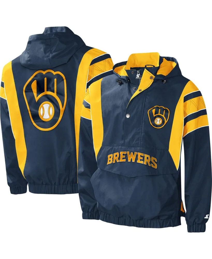 Men's Starter Navy Milwaukee Brewers Impact Hoodie Half-Zip Jacket