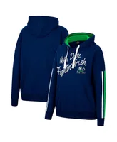 Women's Colosseum Navy Notre Dame Fighting Irish Serena Oversized Sleeve Striping Pullover Hoodie