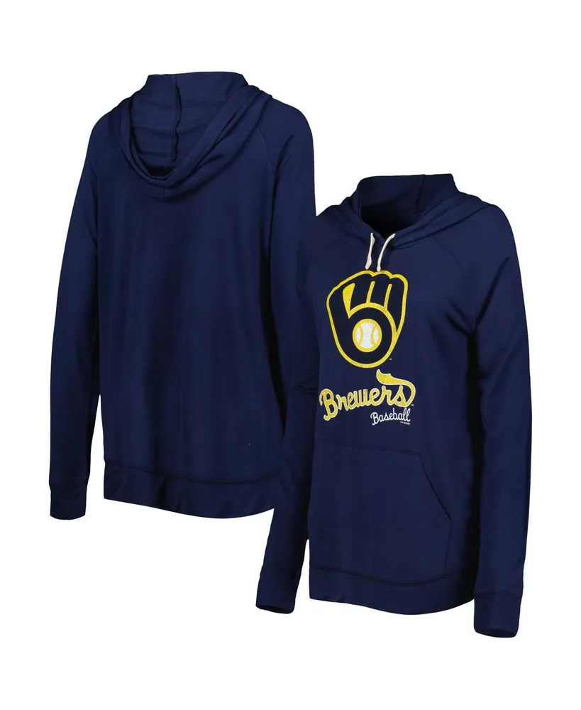 Women's Touch Navy Milwaukee Brewers Pre-Game Raglan Pullover Hoodie