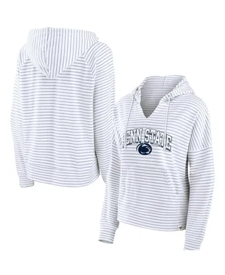 Women's Fanatics White Penn State Nittany Lions Striped Notch Neck Pullover Hoodie