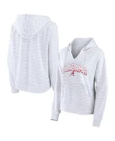 Women's Fanatics White Alabama Crimson Tide Striped Notch Neck Pullover Hoodie