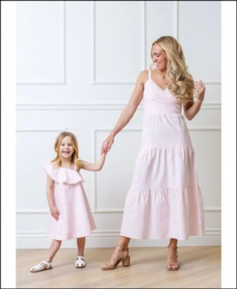 Pink Linen Mommy Me Linen Sleeveless Dresses In Pale Pink