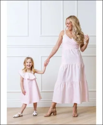 Pink Linen Mommy Me Linen Sleeveless Dresses In Pale Pink
