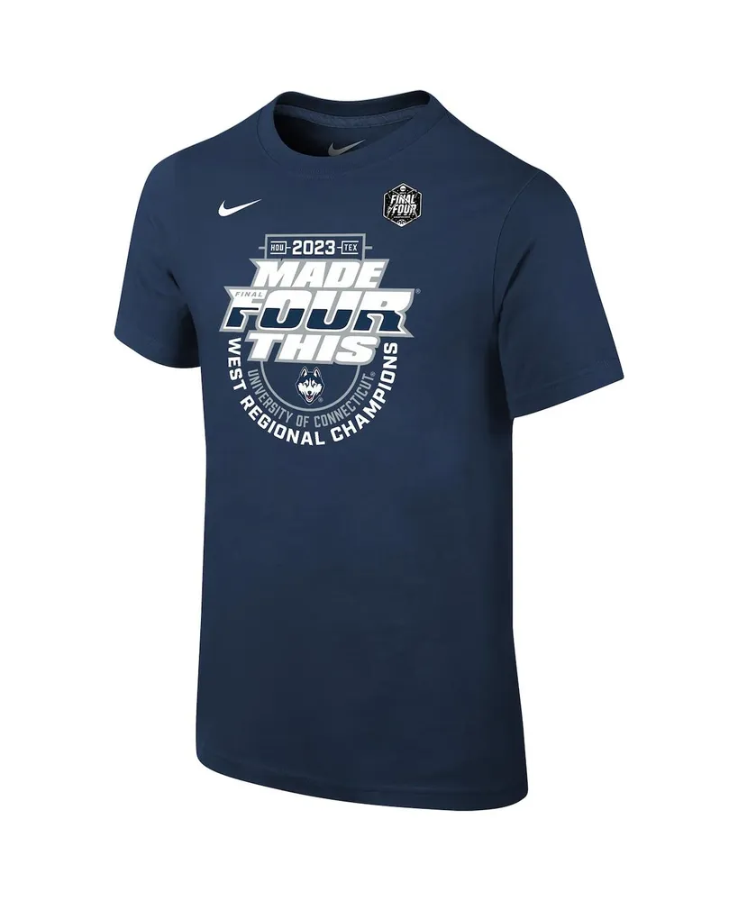 Big Boys and Girls Nike Navy UConn Huskies 2023 Ncaa Men's Basketball Tournament March Madness Final Four Regional Champions Locker Room T-shirt