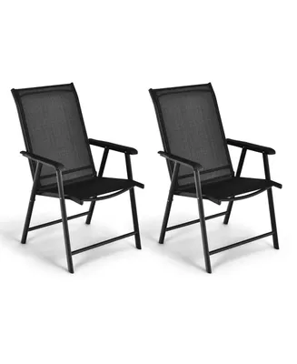 2PCS Patio Folding Dining Chairs Portable Camping Armrest Garden