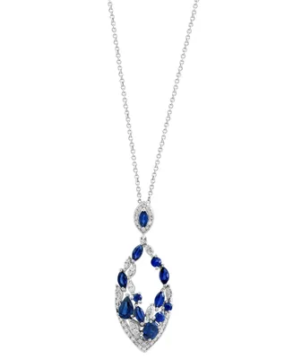 Effy Sapphire (2-1/6 ct. t.w.) & Diamond (1/3 ct. t.w.) Open Cluster 18" Pendant Necklace in 14k White Gold