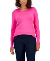 Jm Collection Women's Button-Sleeve Crewneck Sweater, Created for Macy's