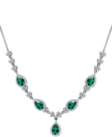 Cubic Zirconia Green Halo Fancy Statement Necklace in Sterling Silver, 16" + 2" extender